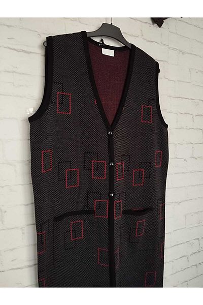 anne moda ankara winter, 1st quality steel, acrylic knitted, 2 pockets, 3 buttons, V-neck extra long knitwear vest