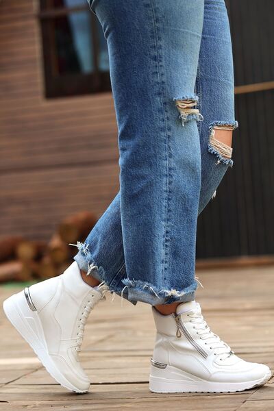 Madam Tarz Αθλητικές γυναικείες μπότες Coman με φερμουάρ με λεπτομερή σφήνα