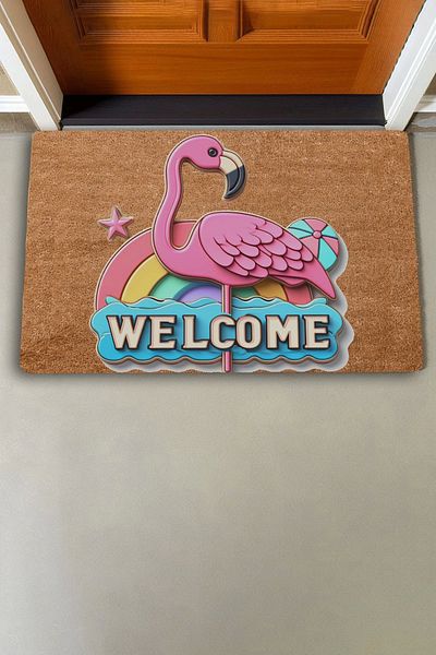 Valerine Life Rainbow and Flamingo Welcome Door Mat 45X70Cm