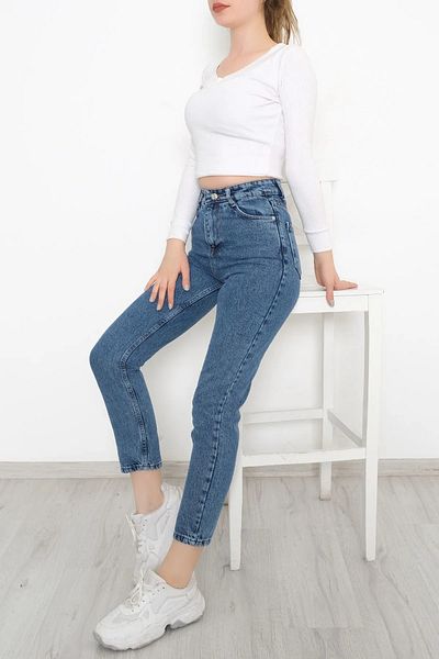 JILLY Bart Snow Blue Mom Jean Blugi Boyfriend cu talie înaltă