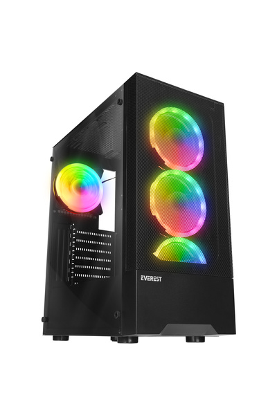 Everest DUSK PEAK 600W Temperli Camlı 4*12cm RGB Fan ATX Mid-T Gaming Oyuncu ...