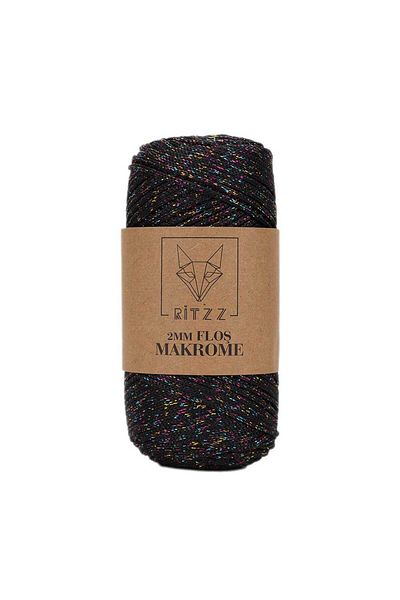 Ritzz Σχοινί μακραμέ νήματα 2 MM Μαύρο Rainbow Glitter
