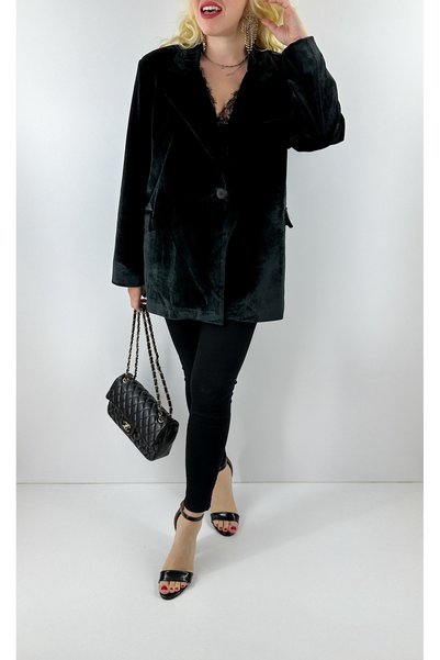 Modaonna Siyah kadife oversize ceket