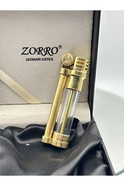 Zorro Gold Renk Gaz Göstergeli Şık Hediye Kutulu Benzinli Çakmak