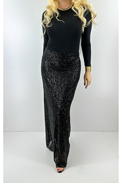 Modaonna Siyah maxi payet etek