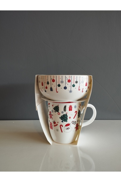 Keramika yılbaşı bulut kupa ve kase takımı 2 parça