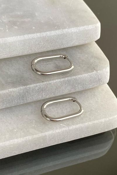 Jaida Moda Unisex 316l Stainless Steel Oval Earrings