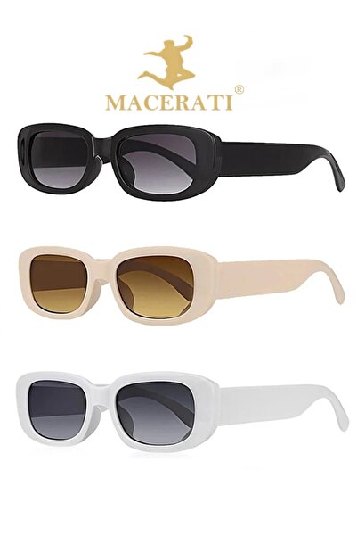 MACERATİ Chunky Frame Vintage 3lü Set Siyah Krem Beyaz Güneş Gözlüğü