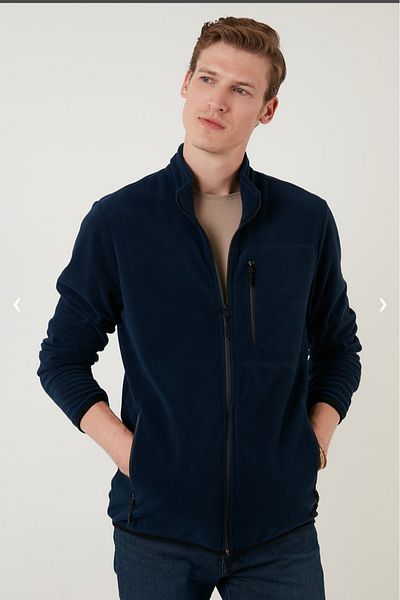 JSCO ZIPPERED POCKET STOP COLLAR FLEECE MEN'S CARDIGAN