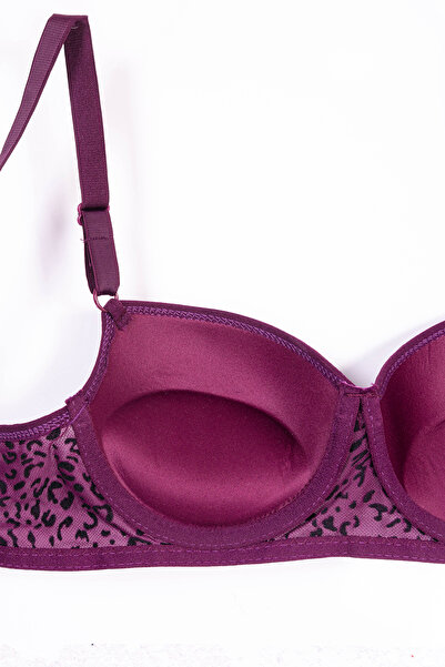 Rare White Kadın Flok Baskılı Dolgulu Balenli Ayarlanabilir Tül Detaylı Askılı Sütyen