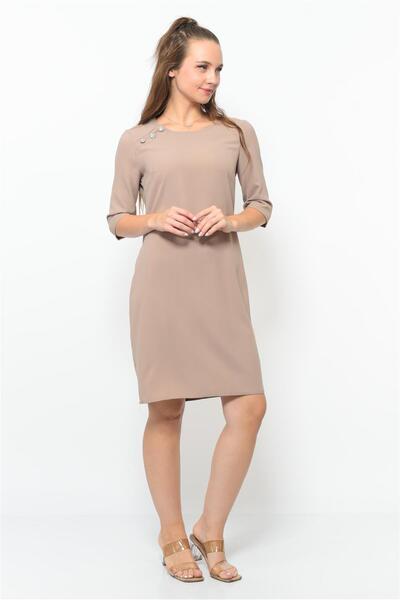 Nuseel Γυναικείο Μίνι Φόρεμα με Κουμπιά Μπεζ