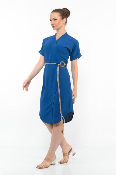 Nuseel Γυναικείο φόρεμα Aerobin με λεπτομέρεια με ζώνη μπλε