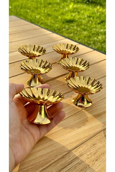 NEWTREND Züccaciye 6-Piece Oyritidye Funnel - Gold Brown Colored Side Turkish Delight Bowl and Sugar Bowl