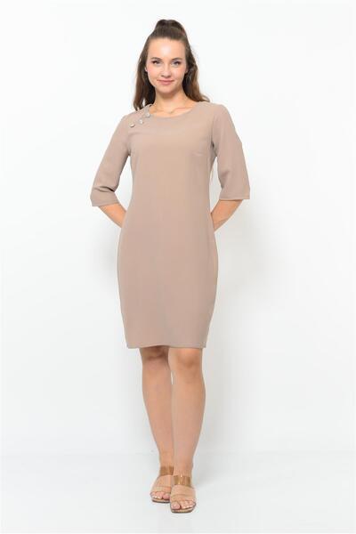 Nuseel Γυναικείο Μίνι Φόρεμα με Κουμπιά Μπεζ