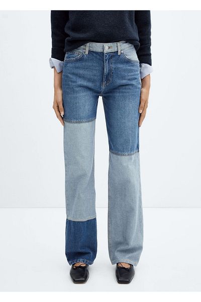 MANGO Woman Blugi patchwork cu picioare late