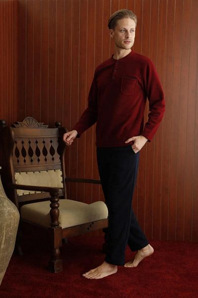 KLY PİJAMA KLY 7306 Half Button Fleece Pajamas Set