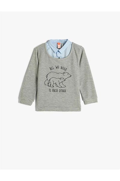 Koton 4wmb10020tk 023 Gray Baby Boy Cotton Jersey Sweatshirt