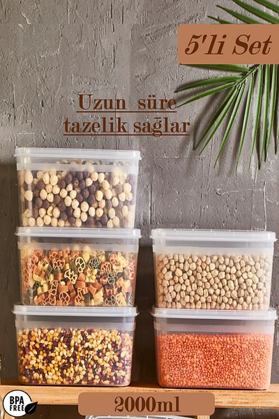 Bayev 5 Pieces Huge 2 Lt Food and Pulses Storage Container with Lid Storage Container Suitable for Deep Freezer