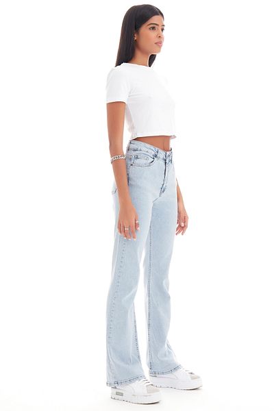 its basic Women's Snow Denim Color Flare Fit Flare Leg High Waist Jean