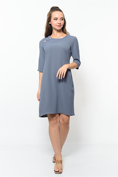 Nuseel Γυναικείο Μίνι Φόρεμα με Κουμπιά Στον Ώμο Γκρι