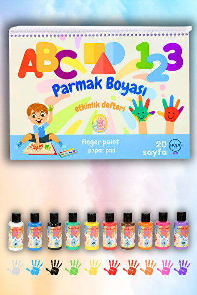 huex Parmak Boya Çocuk Resim Etkinlik Defteri + 10x60gr Yıkanabilir Parmak Bo...