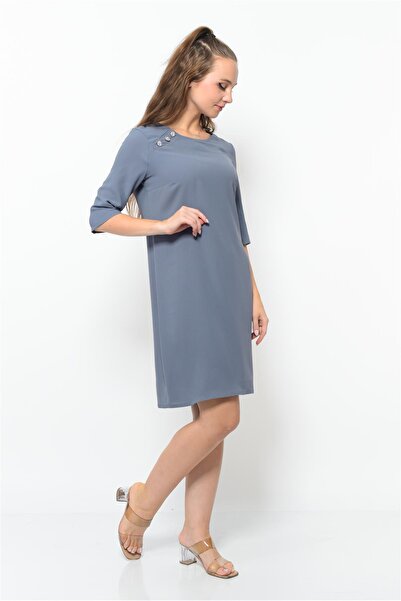 Nuseel Γυναικείο Μίνι Φόρεμα με Κουμπιά Στον Ώμο Γκρι