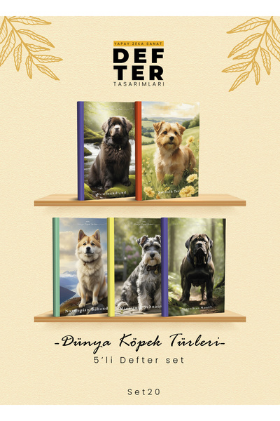 YAPAY ZEKA SANAT Caiete cu specii de câini din lume, set de 5 cu linii20