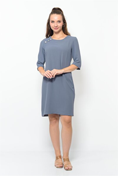 Nuseel Γυναικείο Μίνι Φόρεμα με Κουμπιά Στον Ώμο Γκρι