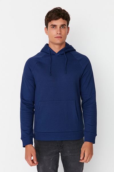 Trendyol Collection Fleecová mikina s kapucí v námořnické modré – Regular Fit TMNAW23SW00194