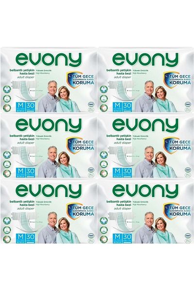 Evony Adult Diapers with Waistband - M-Medium Size 180 Pieces (6Pk*30)