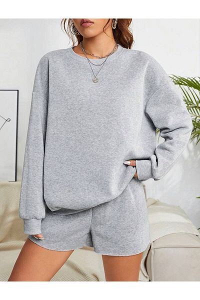 liyanes Φούτερ Unisex Γκρι Unprinted Crew Neck