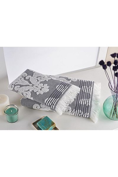 Marie Claire Jacquard Albert Anthracite 2-Piece Towel Set - Indentern