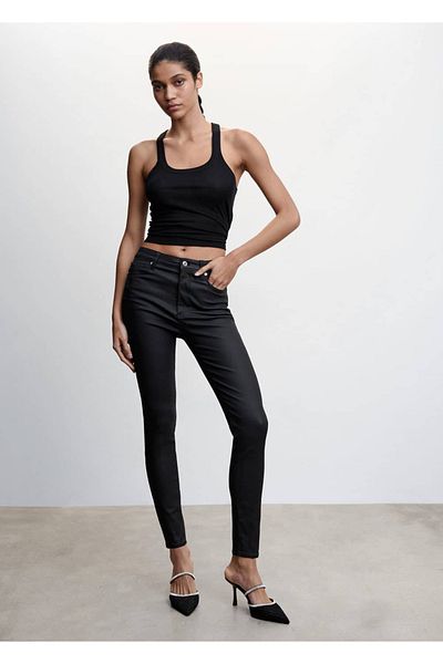 MANGO Woman Waxed High Waisted Skinny Jeans