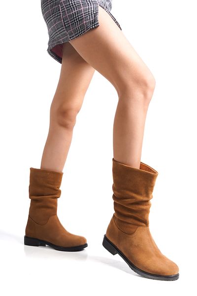Deripabuc Genuine Leather Tan Suede Women's Leather Boots Trc-7002