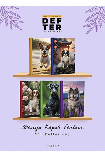 YAPAY ZEKA SANAT Caiete cu specii de câini din lume, set de 5 cu linii17