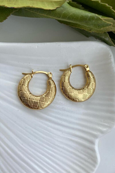 Jaida Moda Women's Flat Model Striped Steel Hoop Earrings