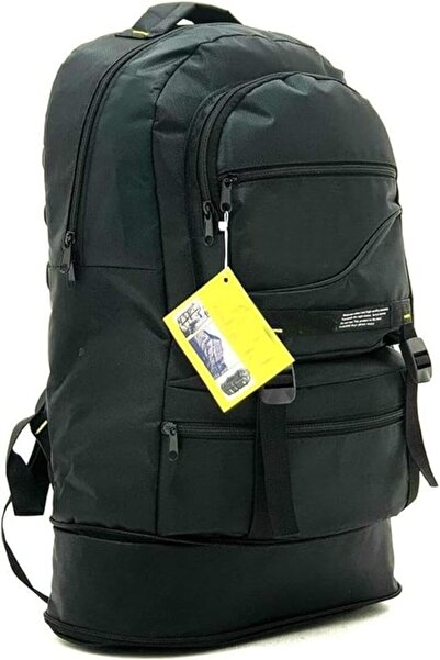 ismer 55+10 lt Geniş Hacimli Çok Gözlü Su Geçirmez Dağcı Çanta Siyah Kampçı S...