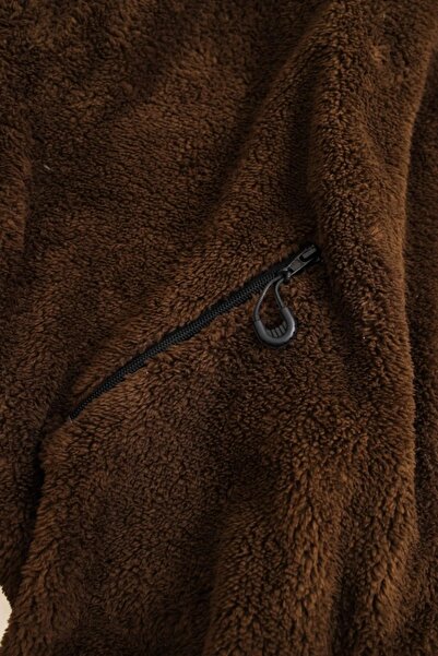 No Plan Чоловічий оверсайз-светр з блискавкою з плюшу - кавовий колір