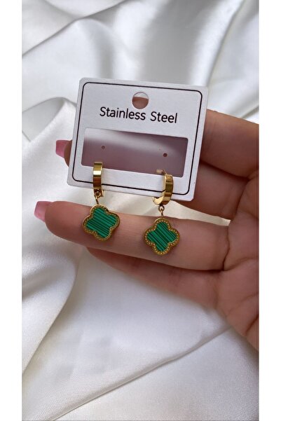 Accessories Gold Color Clover Model Clip Green Earrings