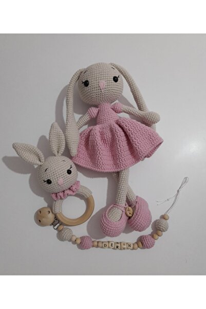 Zey's Amigurumi Amigurumi Örgü Oyuncak Uzun Kulak Tavşan Yenidoğan 3’LÜ SET