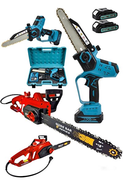 Germany Steel 2'li Set 4800W Elektirikli Odun Ağaç Hızar Motoru 598Vf Otomatik Yağlamalı Şarjlı Testere Dal Budama