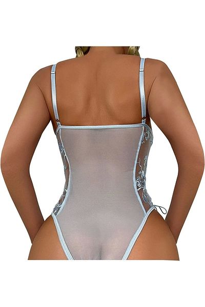 Pastimore Set de lenjerie de corp de lux pentru femei, transparent, cu model de flori, detaliat, pentru femei
