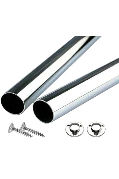 woodhub Krom Kaplama 0-110 Cm Dolap Içi Askı Borusu - Askılık Boru + 2 Adet Flanş