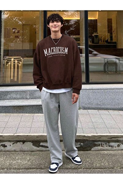 PALPİTO Мъжки кафяв суитшърт с качулка и щампа Macrosom