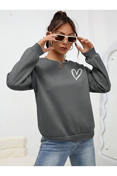 PALPİTO Γυναικείο φούτερ με στάμπα με καπνιστή ριγέ καρδιά με λαιμόκοψη