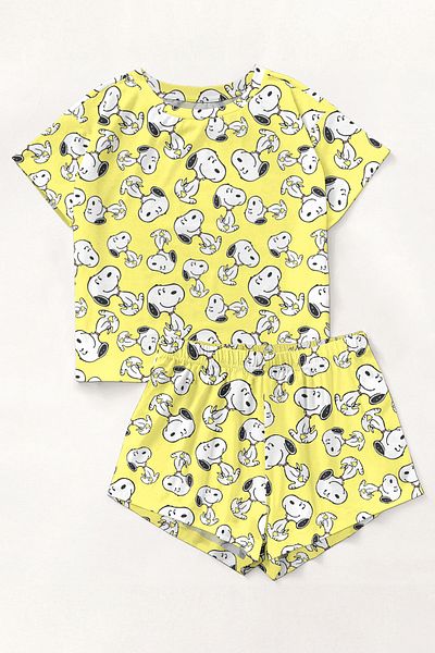 PEMBİŞ HOMEWEAR Μοντέρνο σετ σορτς πιτζάμα Snoopy Yellow