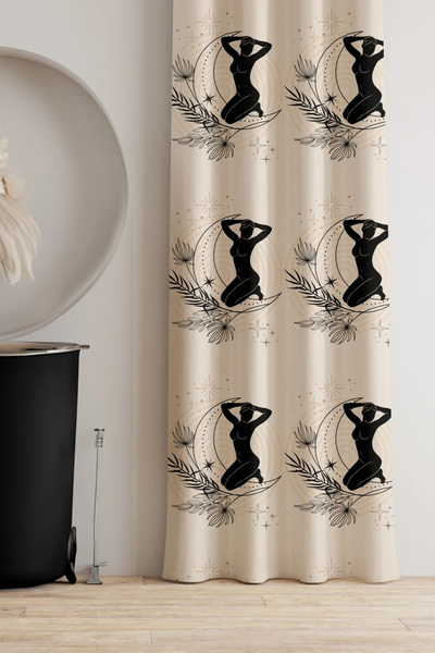 AYSHOME Ays Home Abstract Pattern Cream Black Background Curtain