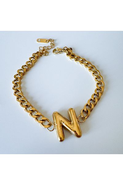 CHARMLUCKY Steel bombed letter N bracelet