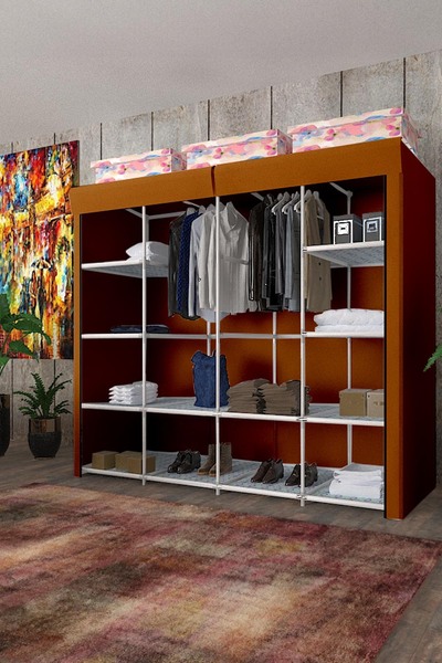 CimriKese Geniş Hacimli Çift Askılı Gardrop Bez Dolap Kahverengi