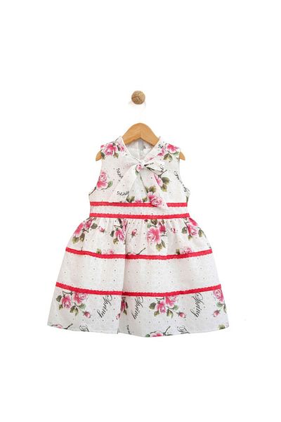 DIDuStore Summer Floral Patterned Girl's Dress - Broderie Anglaise Details and Stylish Bow